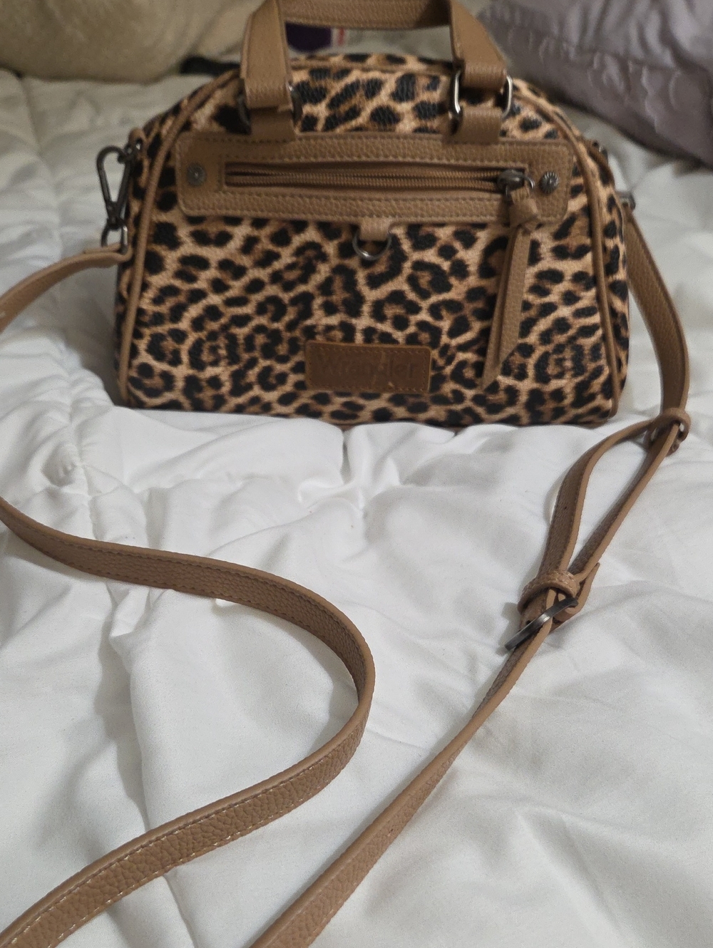 Wrangler Leopard Print Crossbody Bag with Tan Trim